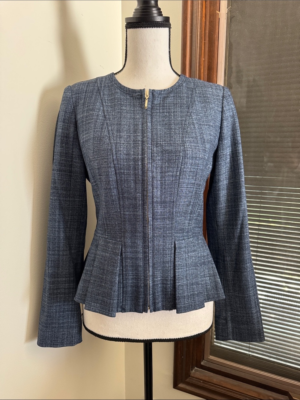 White House Black Market | Sea Blue Crosshatch Flirty Peplum Jacket Size 2